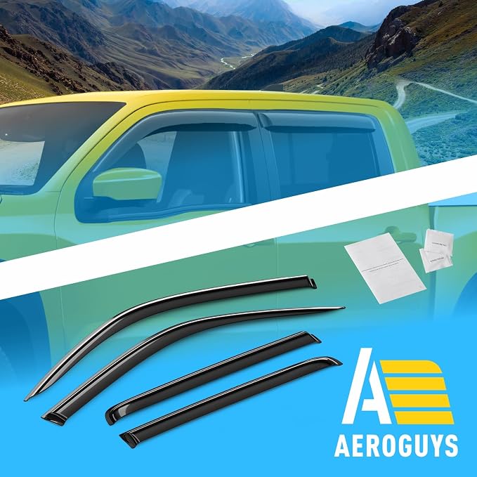 Extra Durable Window Deflectors Tape-On Window Visors Rain Guards Fit for Nissan Frontier 2022-2026 Crew Cab, Sun Visors, Wind Vent for Shades, Exterior Car Accessories - 4pcs. AG0663