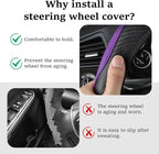 Car Steering Wheel Cover, 15 inch Carbon Fiber Microfiber Anti-Slip Breathable PU Leather Elastic Steering Wheel Protector, Car Interior Accessories for Most Cars (Purple)