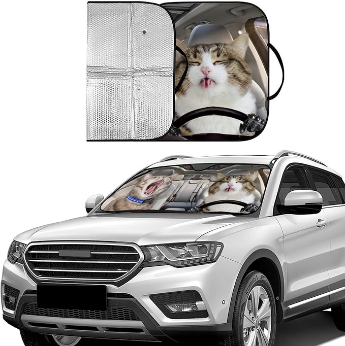 Cats Foldable Windshield Snow Cover, Reflective Accordion Car Windshield Snow Cover, Sun Visor for Car Windshield, Ultimate Heat & UV Protection, Suitable for Most Cars, 57.1" L x 27.6" W