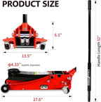 Floor Jack, Professional Heavy Duty Hydraulic Floor Jack, Low Profile Floor Jack, Steel Racing Floor Jack w/2 Piston Quick Lift Pump, Floor Jack Lifting 3.3"-19.7" 3 Ton(6000lb) Capacity Red