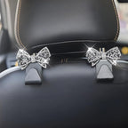 Zpana Bling Car Headreat Hook, 2PCS Crystal Rhinestone Cute Bow Vehicle Seat Back Hanger Storage for Purses Bags Grocery, Diamond Auto Rear Seat Organizer, Universal for SUV Truck Sedan (Pink)