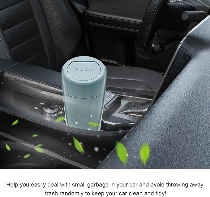 Car Trash Can with Lid, Mini Car Garbage Bin Leakproof Cup Holder Trash Can, Multipurpose Organizer Door Pocket Trash Cup Fits Auto Home Office, Universal Garbage Can (Black Green)