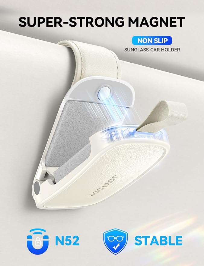 Sunglass Holder for Car Magnetic Visor Sunglasses Holder Clip (White)