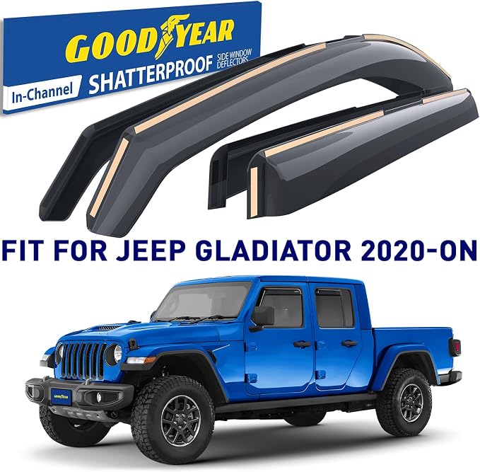 Goodyear Shatterproof in-Channel Window Deflectors for Jeep Gladiator 2020-2026, Rain Guards, Window Visors for Cars, Vent Deflector, Car Accessories, 4 pcs - GY008509