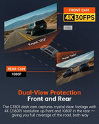 4K+1080P Dash Cam Front and Rear, Built-in WiFi GPS, 32GB SD Card Included | 2.0" IPS Screen, App Controls, Night Vision, 170° Wide Angle, G-Sensor Lock, Loop Recording, 24H Parking Mode, Quick Install