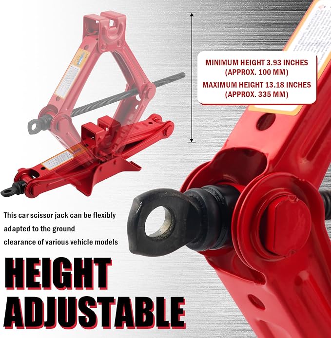 1.5 Ton Car Scissor Jack,3.93"-13.18" Adjustable Low Profile Car Jack with Handle & Reinforced Screw,Heavy Duty Scissor Jacks for Cars as Emergency Repair Tool for Tire Change