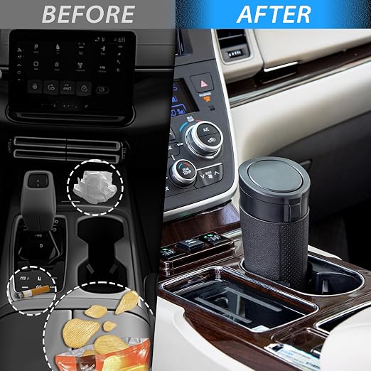 Car Trash Can Cup Holder with Lid, Cup Holder Trash Can for Car, Mini Vehicle Garbage Bin for Cup Holders and Door Pockets, 30 Bags, Black