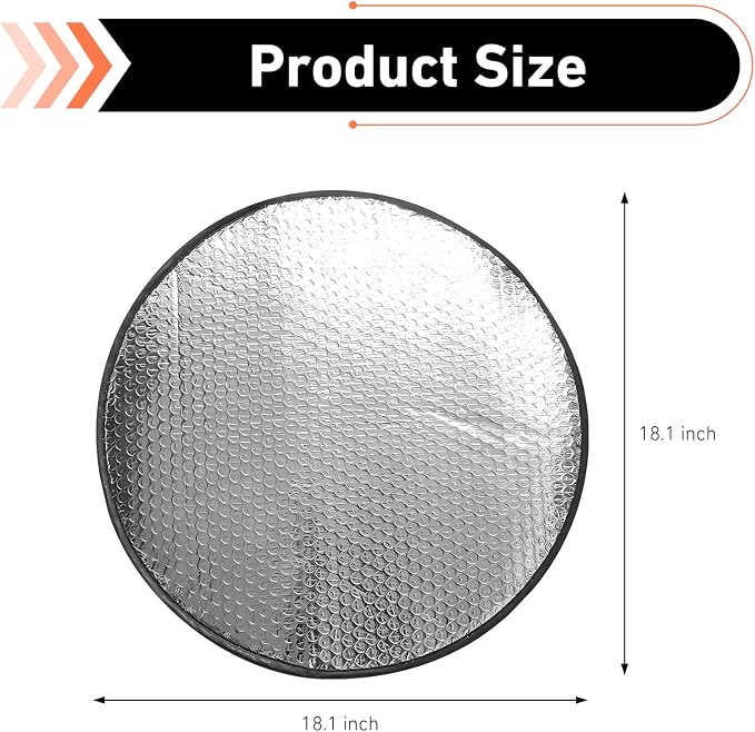 WZP Car Steering Wheel Sun Shade Cover, Aluminum Foil Sun Block Anti-Heat Steering Wheel Cover, Sliver Heat Shield for SUV Truck Van (18.11 x 18.11Inch)