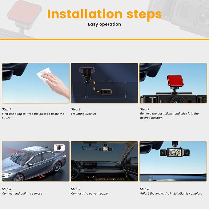 Dash Cam 3 Inch 1080P 4 Channel Dash Camera for Cars with Driving Loop Recording, Exposure Compensation, Motion Detection, Reverse Help, 360 Degree Protection