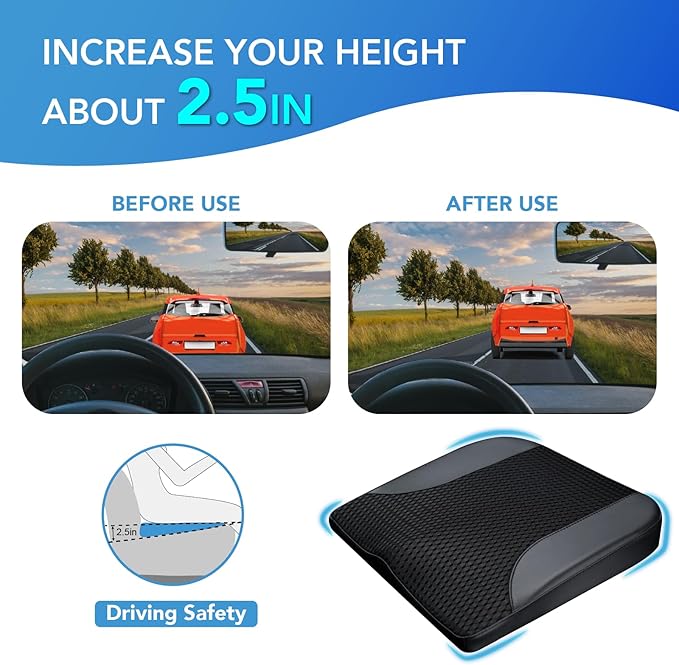 Car Seat Cushion, Car Seat Pillow, Automotive Cushion | Memory Foam Car Seat Cushion for Long Driving, Butt Pillow for Pain Relief, Driver Seat Cushion for Car, Truck, Office, Black