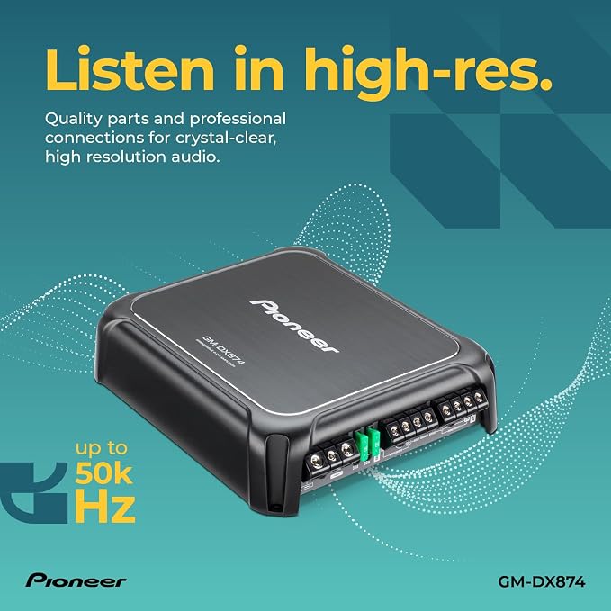 GM-DX874 1,200 Watts Class D Powerhouse Amplifier, 4-Channel Amp, Variable Low-Pass Filter, Compact Design, and Remote Bass Boost Control