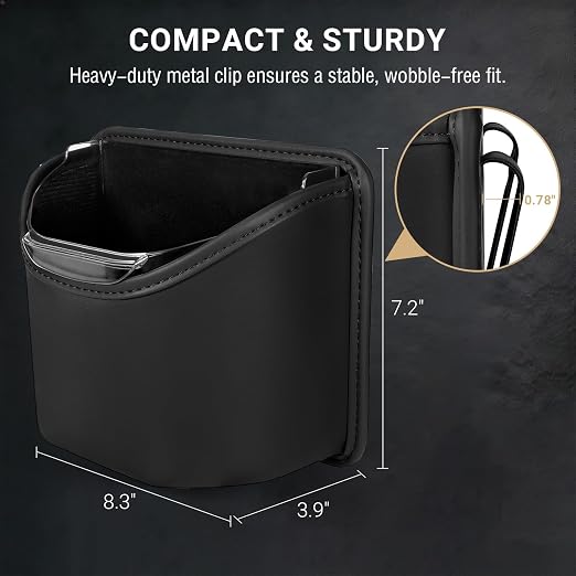 Car Trash Can with Removable Leakproof Liner – Clip On Trash Bin for Seat Back, Door Pocket & Headrest – Sturdy PU Leather Garbage Can Organizer for SUV, Truck & Sedan