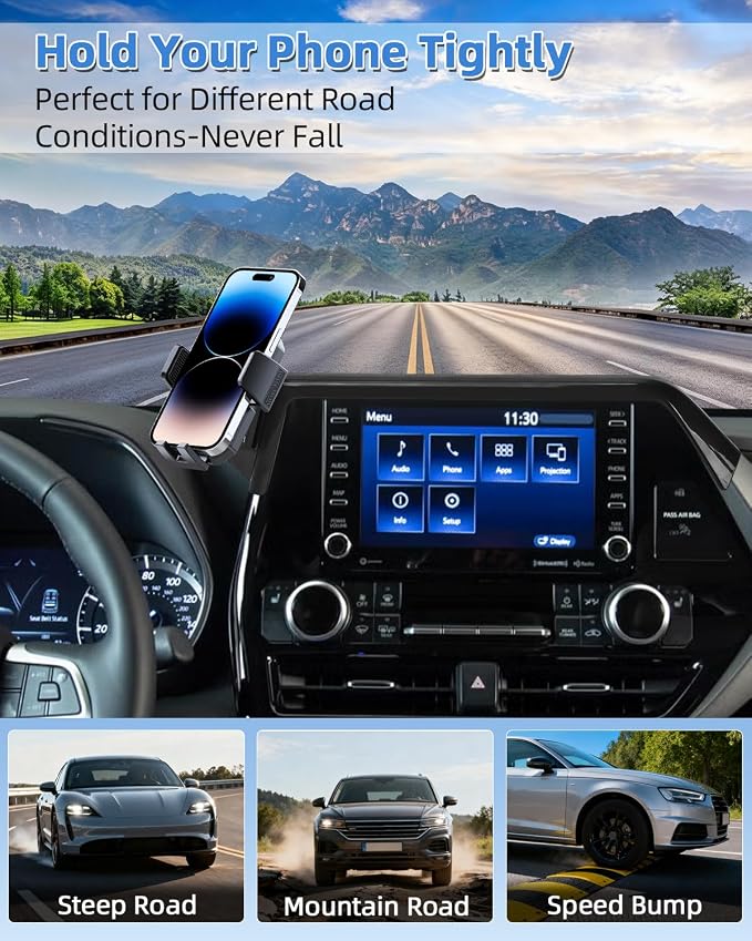 Car Phone Mount for 2020-2026 Toyota Highlander 8-inch Screen Accessories | L/LE/Hybrid XLE/Nightshade Auto Lock Car Phone Holder 360° Rotation Hands-Free Cradles Not Affect Vent (Not fit 12.3 '')
