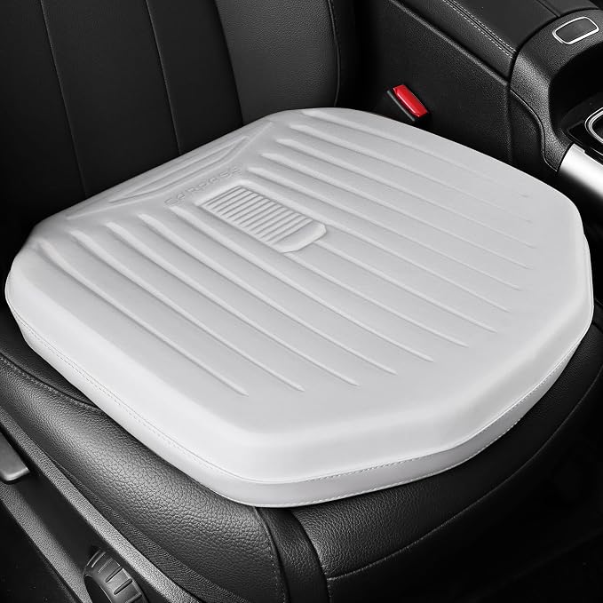 Nappa Leather Car Seat Cushion, Comfort Memory Foam, White | Waterproof, Non-Slip, Hand-held, Driver Seat Cushion for Long Driving, Fits Cars, Trucks, SUVs, Office Chairs, Wheelchair