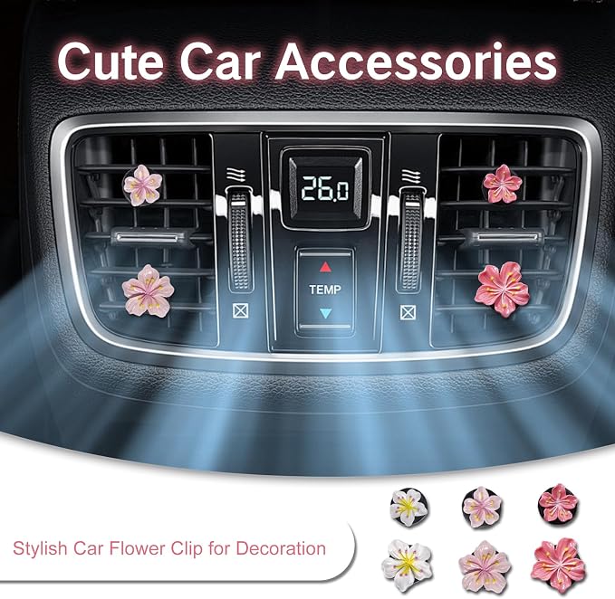 4PCS Cute Car Vent Clips Flower | Air Vent Clips Hawaiian Hibiscus and Cherry Blossom Car Accessories Aesthetic Interior Decor for Women Peach Blossom, Pink