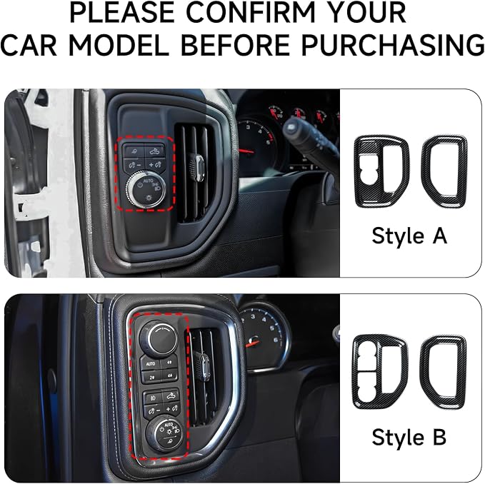 Car Dashboard Side Air Vent AC Outlet Trim ABS Carbon Fiber Interior Decal Cover for 2019-2025 Chevy Silverado/GMC Sierra 1500 | for 2020-2025 Silverado/Sierra 2500 3500 HD Accessories (Style B)