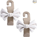 Car Purse Hook, Cute Bow Hooks for Headrest - Leather U-Shaped Purse Holder for Car, Flexible Seat Back Organizer & Durable Vehicle Accessories for Bags, Coats & More (Beige-2 Pack)