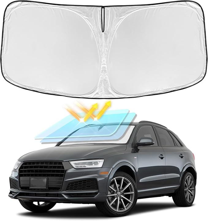 Windshield Sun Shade for Audi Q3 2019-2025 2026 Front Windows Shade | 4 Layers for Car Sunshades Cover Custom Fit Q3 Sun Visor 250T Retractable Shade Blocks UV Rays Car Accessories