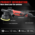 Buffer Polisher,5 inch Dual Action Polisher,Long Orbit 16mm Random Buffer Polisher kit with 6 Variable Speed 1000-5500rpm,Detachable Handle,7 Buffing Pads for Car detailing Polishing and Waxing