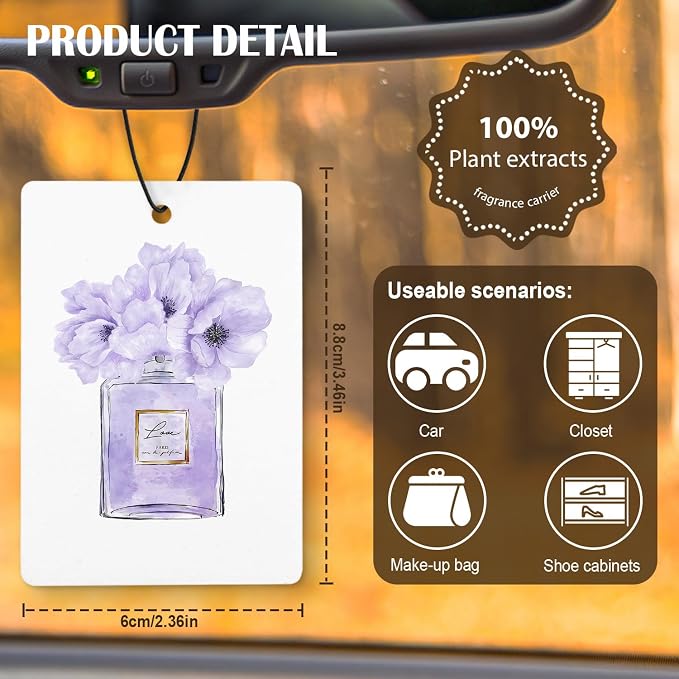 Purple Fashion Women Car Air Freshener 4 Pcs, Trendy Watercolor Perfume Lips High Heels Hanging Air Freshener for Cars Closet Drawer Books, Cute Girly Car Accessories for Women Girls