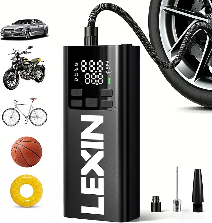 P5 Tire Inflator Portable Air Compressor, 150PSI Electric Air Pump for Car Tires, 5000mAh Rechargeable Tire Inflator with Digital Pressure Gauge & Auto Shut-Off for Car, Motorcycle, Bike & Ball