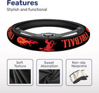Black Red Flame Graphic Steering Wheel Cover, Non-Slip Polyester Wheel Grip, Universal 15 Inch Car Accessory