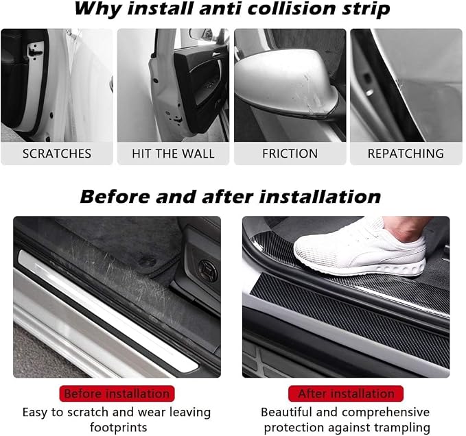 Universal Car Door Edge Protector, Carbon Fiber 5D Gloss Black Vinyl Wrap Film with Anti-Collision Protection for Most Vehicles (33Ft x 2In, Black)