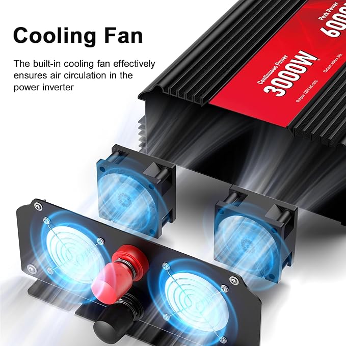 3000W Power Inverter 12V DC to 110V/120V AC, 6000W Peak Car Inverter with 2 AC Outlets, 2.4A USB Port & LCD Display, Portable Backup Power Converter for RV, Truck, Solar, Camping, Off-Grid & Emergency