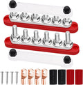 350A Bus Bar 12V Marine 6 x 3/8" (M10) Terminal Studs 12V-48V Power Distribution Block with Cover,with 4PCS Battery Lugs and 4PCS Heat Shrink Tubing Busbar for Boat Automotive Car