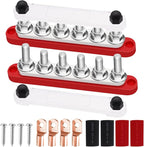 350A Bus Bar 12V Marine 6 x 3/8" (M10) Terminal Studs 12V-48V Power Distribution Block with Cover,with 4PCS Battery Lugs and 4PCS Heat Shrink Tubing Busbar for Boat Automotive Car