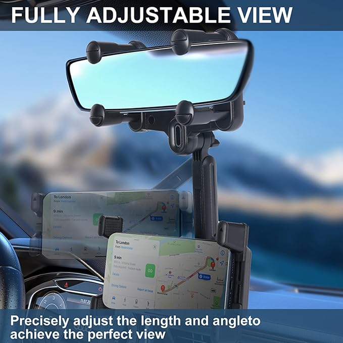 kelofam Phone Mount for Car,Car Rear View Mirror Phone Holder, Multifunctional 360°Rotatable and Retractable Tablet Holder for Car，Suitable for iPhone,iPad,Samsung Z Fold 7 6 5, All Foldable Phones