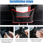 Car Net Pocket Handbag Holder, Organizer Mesh Bag Between Two Seat, Driver Storage Netting Pouch for Handbag Purse, Barrier of Backseat Pet Kids, Car Accessories for Women Men (Black&Red)