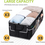 Trunk Organizer for Car, SUV Trunk Organizer, 12 Pockets, Non-Slip Bottom, Sturdy Oxford Car Organizer for Sedans, Van, Jeep, Grocery, Large 3 Compartments, Black Gray, 32"×13"×10.6"