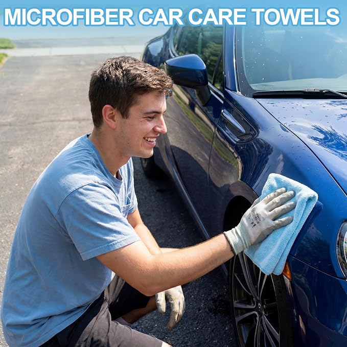 Cleaning Cloths for Cars 16 x 16 Inch Ultra Absorbent Towels Drying Microfiber Reusable Cleaning Supplies House Kitchen Window Microfiber Towel(Light Blue,60 Pcs)