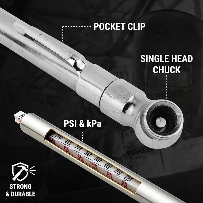 Tire Pressure Gauge, Single Ball Head Air Chuck, Nickel-Plated Brass Low-Pressure Pencil Tire Gauge, 2-20 PSI Trucks, RVs, and Cars
