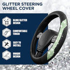 Steering Wheel Cover, Green Sparkly Crystal Bling Glitter with Leather, Universal Fit 14.5"-15.5" Car Steering Wheels for Girls & Women, Anti-Slip Wheels Cover for Cars, Trucks, Van, SUVs