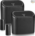 Car Trash Can with Lid, 2 Pack Mini Vehicle Trash Bin Car Dustbin Garbage Organizer Holder with Trash Bag, Small Hanging Leakproof Auto Storage Bag Container (Carbon Fiber)