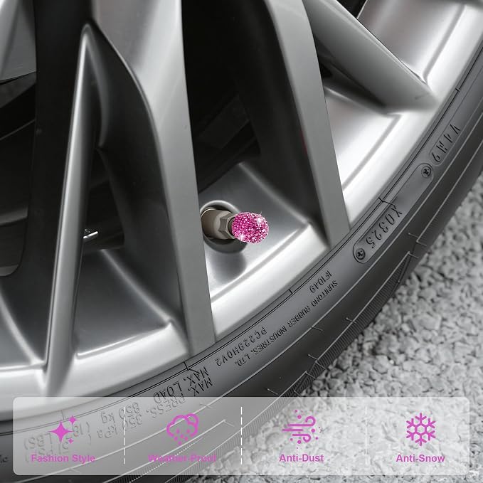 4 Pack Handmade Crystal Rhinestone Tire Valve Stem Caps, Universal for Cars, Trucks and Motorcycles - Violet Red