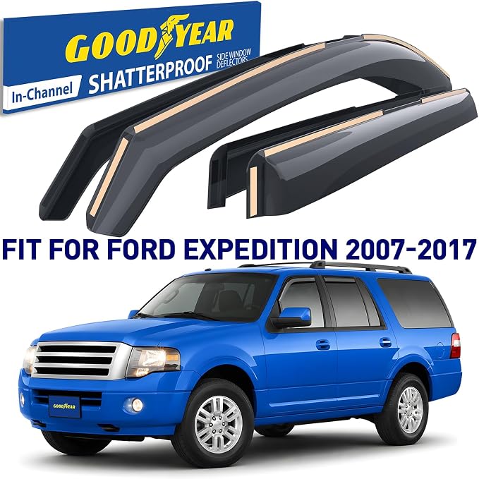 Goodyear Shatterproof in-Channel Window Deflectors for Ford Expedition 2007-2017, Rain Guards, Window Visors for Cars, Vent Deflector, Car Accessories, 4 pcs - GY008141