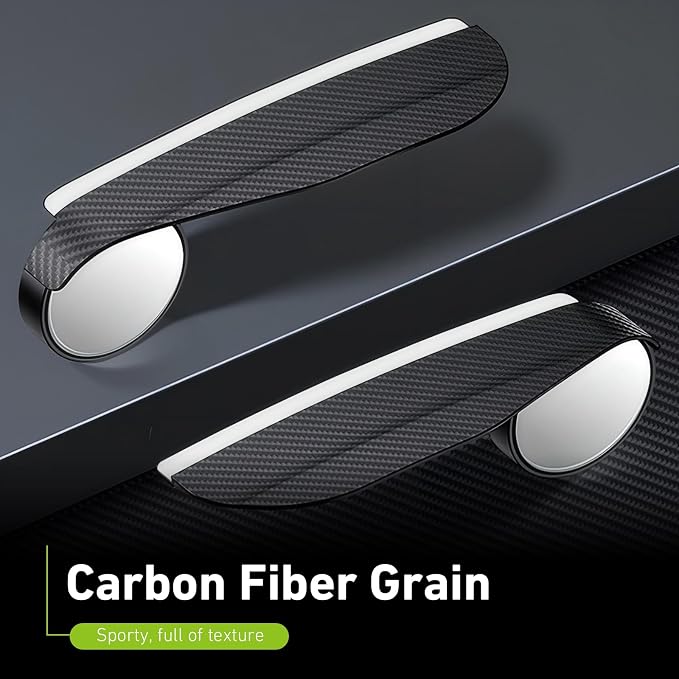 2PCS Car Rearview Blind Spot Mirror, ABS Side Mirror Rain Guard with 360 Degrees Blind Spot Mirror, 2-in-1 Carbon Fiber Rain Eyebrow, Universal for Most Cars (Black)