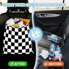 Black White Chessboard Car Trash Bag - Waterproof Car Trash Bag Hanging Leakproof Car Garbage Bag - Washable Reusable Trash Bag For Car Interior Hanging Organizer Storage Vehicle Travelling Camping