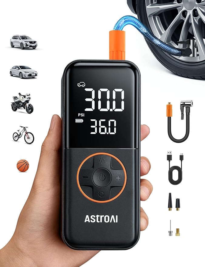 L4 Cordless Tire Inflator Portable Air Compressor, 150PSI Portable Air Pump for Car Tires, Battery Electric Tire Pump with Pressure Gauge, Ultra-Fast Inflation for Cars,Motorcycles,Bikes,Balls