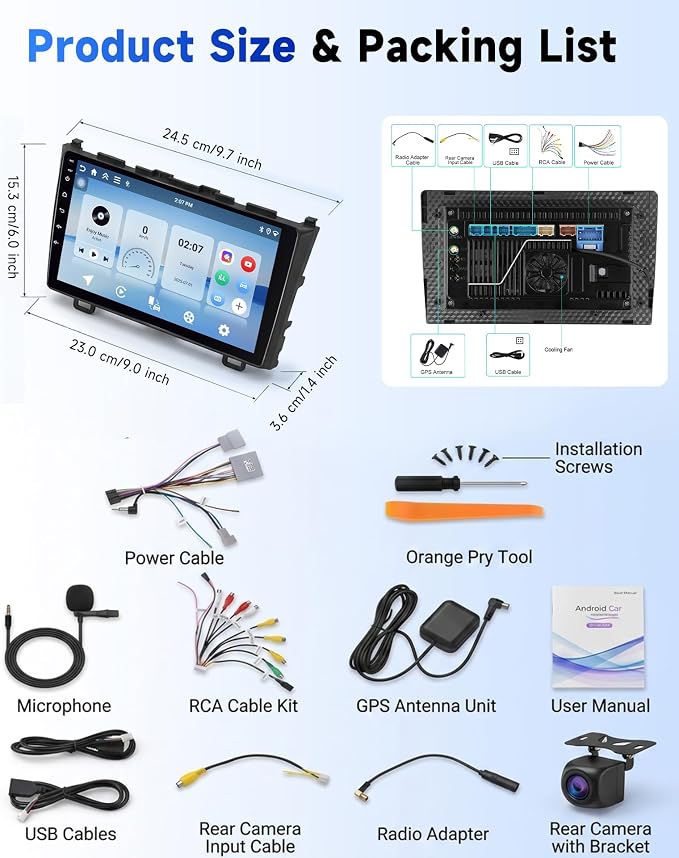 8Core 4G+64G Radio for Honda CRV 2007-2011, Qual-comm Snapdragon Chip, Wireless Carplay Android auto, 9 inch IPS Touchscreen Radio for CRV, Bluetooth GPS 5GWIFI Backup Camera FM RDS SWC