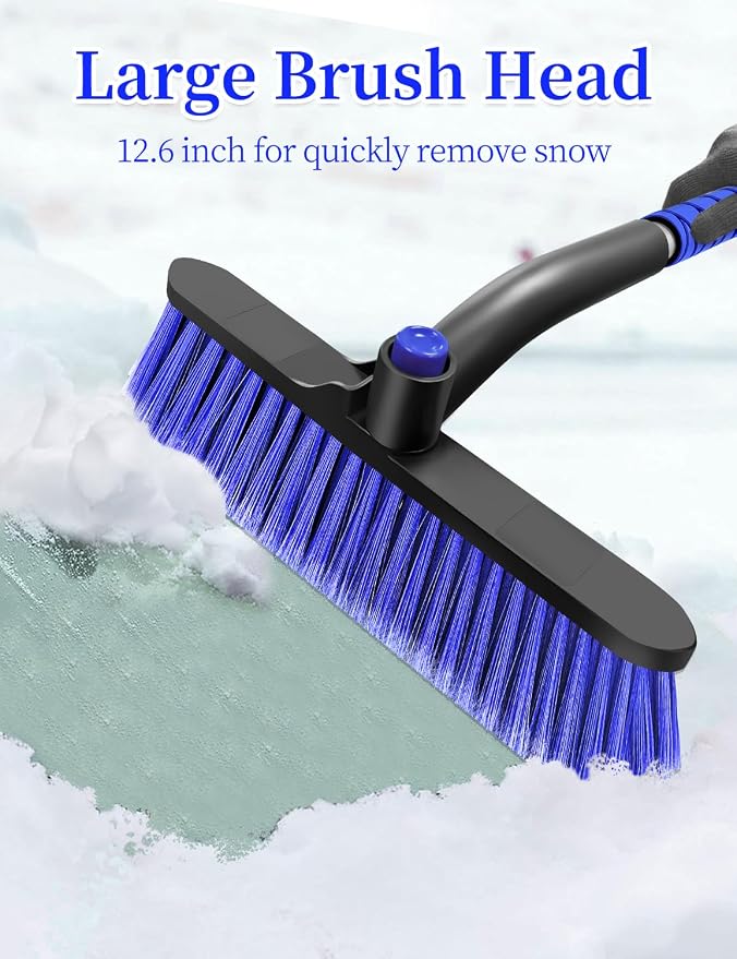 42.5 Inch Car Scraper Snow Brush, 12.6 Inch Large Brush Head with Ice Scraper for Window Windshield, Portable Snow Scraper for SUV Truck Vehicle RV Auto - Blue