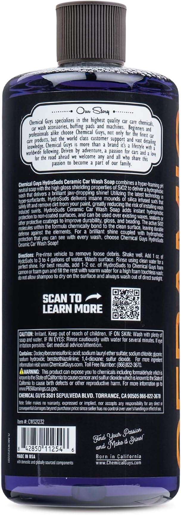 HydroSuds Ceramic Shine High Foaming Car Wash Soap (Works with Foam Cannons, Foam Guns or Bucket Washes) For Cars, Trucks, Motorcycles, RVs & More, 32 fl oz, Berry Scent - CWS21232
