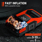 AC/DC Tire Inflator Portable Air Compressor, Dual Power for Home 110V AC and Car 12V DC Air Pump with Pressure Gauge, Auto Shutoff, Tire Pump for Car Motorcycle Bike and Other Inflatables, Red