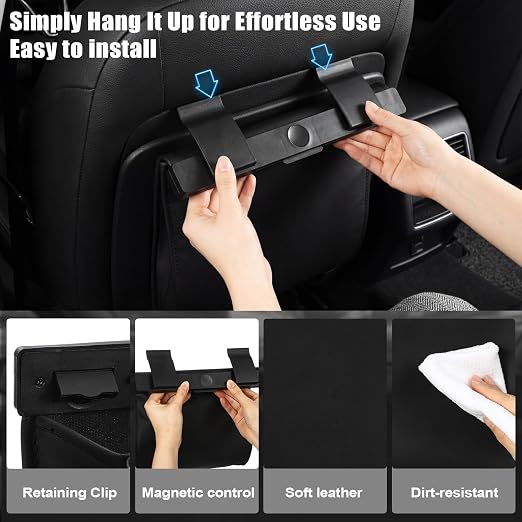 Car Trash Can with Smart LED Light, Magnetic Closure Leather Car Trash Bin, Cars Garbage Organizer and Storage with Automotive Trashs Bag for Backseat Console Door Suvs, Leak Proof Odor Lock