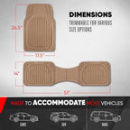 FlexTough LITE Rubber Car Mats Full Set - All Weather Floor Mats for Trucks, Cars & SUVs - Automotive Waterproof Beige Car Floor Mats for Cars Interior Accessories Universal Trim-to-Fit