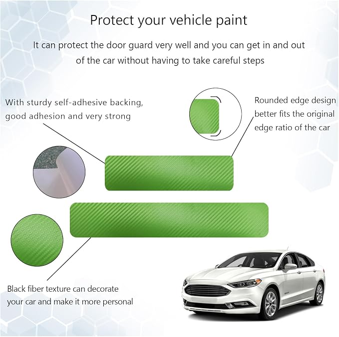 4 PCS Car Door Sill Protector, 3D Carbon Fiber Auto Door Entry Edge Guard Protection Trim, Anti-Scratch Threshold Cover Strips, Sill Protection Sticker for Car SUV Truck (Green)