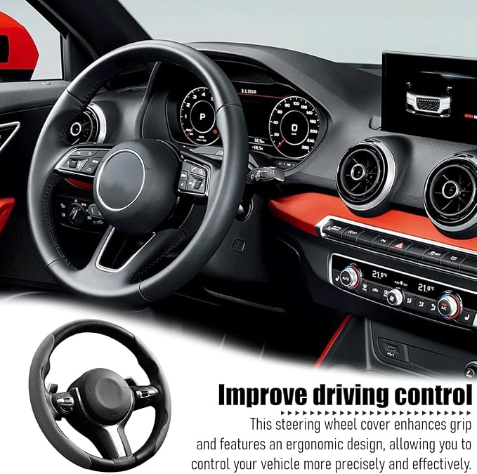 2PCS/Set Car Steering Wheel Cover, Leather Segmented Anti-Slip Automotive Wheel Protector, Soft Breathable Vehicle Steering Protection Covers, Universal Interior Accessories (Gray)